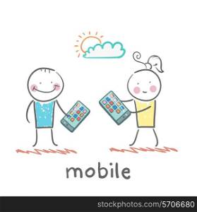 girl and boy with mobile phones