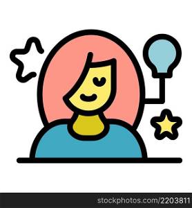 Girl and light bulb icon. Outline girl and light bulb vector icon color flat isolated. Girl and light bulb icon color outline vector