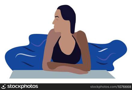 Girl at pool, illustration, vector on white background.