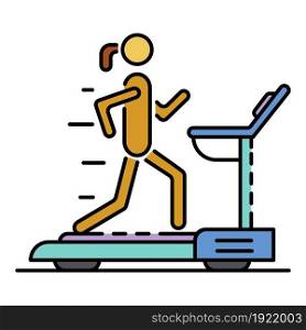 Girl at treadmill icon. Outline girl at treadmill vector icon color flat isolated on white. Girl at treadmill icon color outline vector