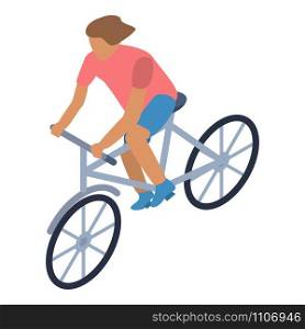 Girl bike walk icon. Isometric of girl bike walk vector icon for web design isolated on white background. Girl bike walk icon, isometric style