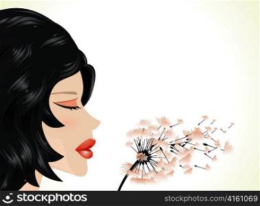 girl blow on dandelion vector illustration