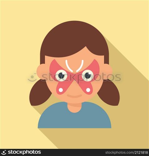 Girl butterfly facial mask icon flat vector. Child face. Kid paint. Girl butterfly facial mask icon flat vector. Child face