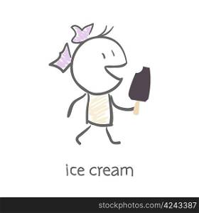 Girl cartoon with ice-cream on white background