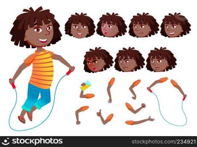 Girl, Child, Kid, Teen Vector. Black. Afro American. Teenager, Education. Face Emotions Various Gestures Animation Creation Set Isolated Flat Cartoon Illustration. Girl, Child, Kid, Teen Vector. Black. Afro American. Teenager, Education. Face Emotions, Various Gestures. Animation Creation Set. Isolated Flat Cartoon Character Illustration