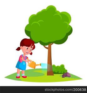 Girl Child Watering Tree, Earth Day Concept Vector. Illustration. Girl Child Watering Tree, Earth Day Concept Vector. Isolated Illustration