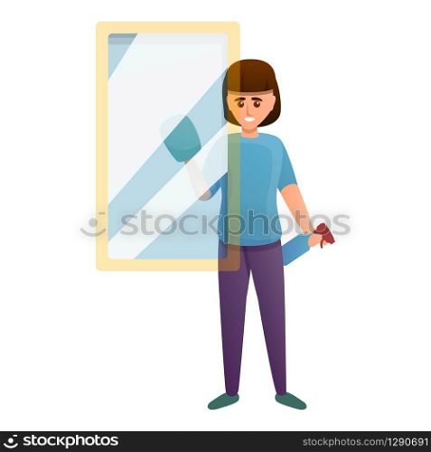 Girl clean mirror icon. Cartoon of girl clean mirror vector icon for web design isolated on white background. Girl clean mirror icon, cartoon style