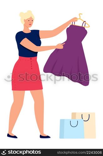 Girl consumer shopper buy dress vector illustration. Girl consumer shopper buy dress isolated on white background