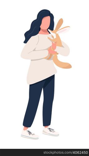 Girl creating cute fluffy toys semi flat color vector character. Standing figure. Stuffed animal. Full body person on white. Simple cartoon style illustration for web graphic design and animation. Girl creating cute fluffy toys semi flat color vector character