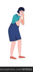 Girl crying in helplessness semi flat color vector character. Posing figure. Full body person on white. Emotional distress isolated modern cartoon style illustration for graphic design and animation. Girl crying in helplessness semi flat color vector character