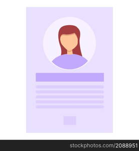 Girl cv icon cartoon vector. Work candidate. Man agreement. Girl cv icon cartoon vector. Work candidate