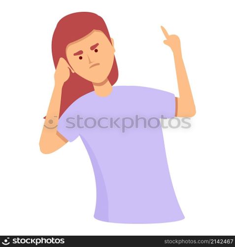 Girl deaf icon cartoon vector. Woman mute. Person disabled. Girl deaf icon cartoon vector. Woman mute