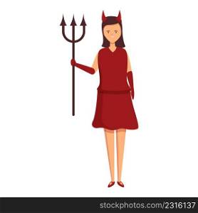 Girl devil fork costume icon cartoon vector. Cute kid. Party children. Girl devil fork costume icon cartoon vector. Cute kid