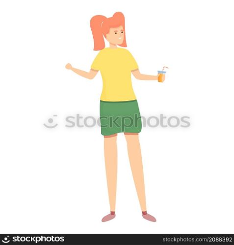 Girl drink juice icon cartoon vector. Woman kid. Cute child. Girl drink juice icon cartoon vector. Woman kid