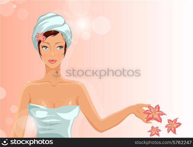Girl during her spa session. Vector illustration.