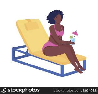 Girl enjoying tropical drink on beach semi flat color vector character. Full body person on white. Hanging out with cocktail isolated modern cartoon style illustration for graphic design and animation. Girl enjoying tropical drink on beach semi flat color vector character