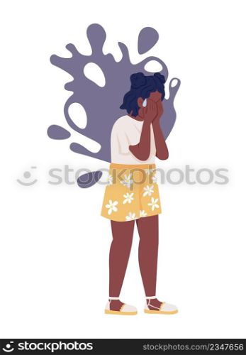Girl experiences panic episode semi flat color vector character. Standing figure. Full body person on white. Scared kid simple cartoon style illustration for web graphic design and animation. Girl experiences panic episode semi flat color vector character