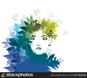 girl face with floral and splash