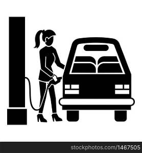 Girl fill up car icon. Simple illustration of girl fill up car vector icon for web design isolated on white background. Girl fill up car icon, simple style