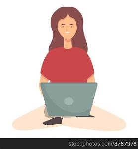 Girl freelance icon cartoon vector. Online work. Smart social. Girl freelance icon cartoon vector. Online work