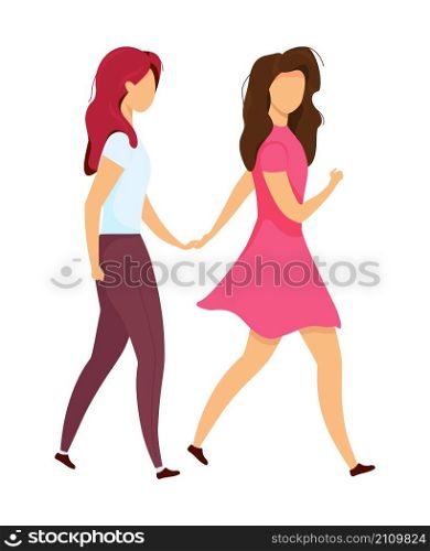 Girl friends walking semi flat color vector characters. Moving figures. Full body people on white. Spending time isolated modern cartoon style illustration for graphic design and animation. Girl friends walking semi flat color vector characters