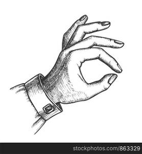 Girl Hand Gesture Okay Ok Approval Sign Ink Vector. Woman Arm Finger Gesture Showing Success Solution. Female Wrist Gesturing Successful Signal Black And White Designed Closeup Cartoon Illustration. Girl Hand Gesture Okay Ok Approval Sign Ink Vector