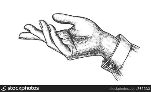 Girl Hand Gesture Show Direction Handdrawn Vector. Index Finger Arrow Suggesting Direction Course. Female Gesturing Black And White Designed In Vintage Style Closeup Cartoon Illustration. Girl Hand Gesture Show Direction Handdrawn Vector
