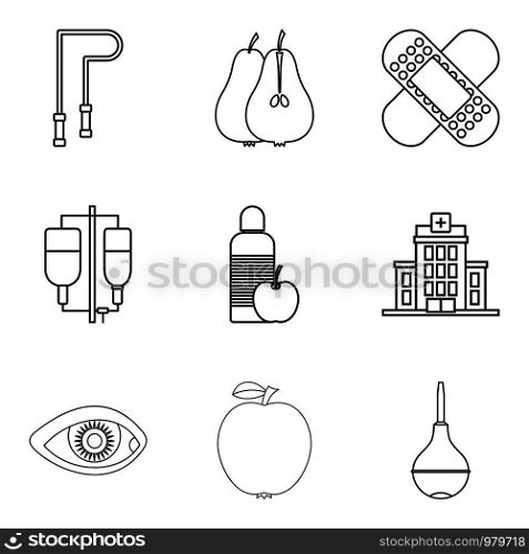 Girl health icons set. Outline set of 9 girl health vector icons for web isolated on white background. Girl health icons set, outline style