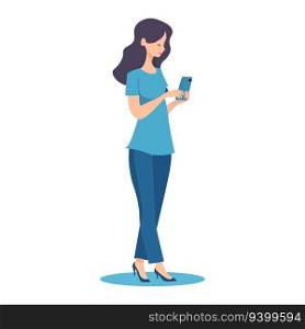 girl holding and looking at her phone. Doctor, nurse, businesswoman. Vector illustration. girl holding and looking at her phone
