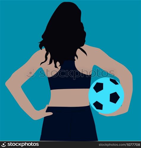 Girl holding ball, illustration, vector on white background.