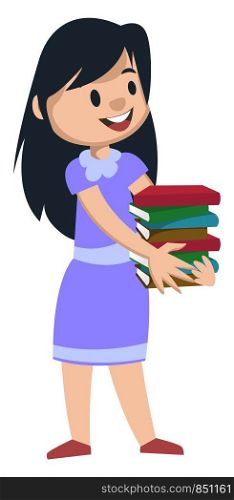 Girl holding books, illustration, vector on white background.