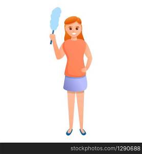 Girl housekeeping icon. Cartoon of girl housekeeping vector icon for web design isolated on white background. Girl housekeeping icon, cartoon style