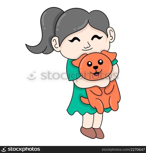 girl hugging her pet puppy