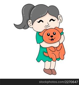 girl hugging her pet puppy