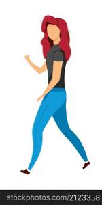 Girl in casual wear walk semi flat color vector character. Moving figure. Full body person on white. Waving hello isolated modern cartoon style illustration for graphic design and animation. Girl in casual wear walk semi flat color vector character
