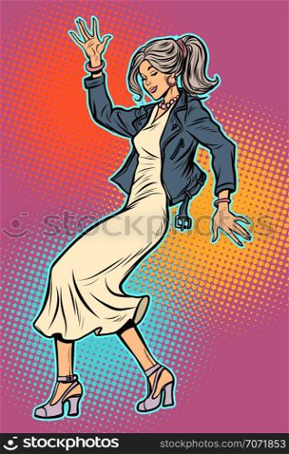 girl in elegant dress. woman disco dance. Pop art retro vector illustration vintage kitsch 50s 60s. girl in elegant dress. woman disco dance