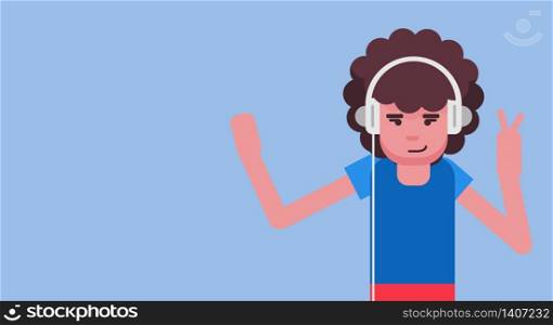 Girl in headphone listening music vector illustration lifestyle. Sound listen cartoon teenager character. Hipster face portrait happy