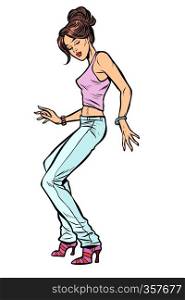 girl in jeans. woman disco dance. Pop art retro vector illustration vintage kitsch 50s 60s. girl in jeans. woman disco dance