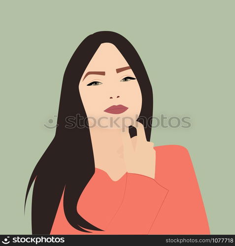 Girl in orange blouse, illustration, vector on white background.