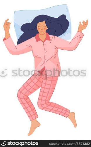 Girl in pajamas. Comfortable various dream, vector illustration isolated on white background. Girl in pajamas. Comfortable various dream, vector illustration