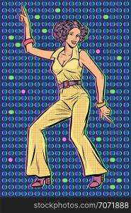 girl in pantsuit. woman disco dance. Pop art retro vector illustration vintage kitsch 50s 60s. girl in pantsuit. woman disco dance