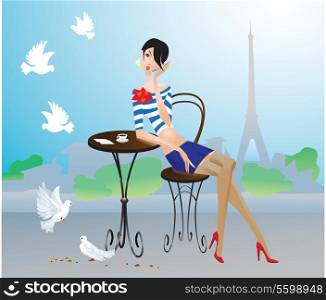 Girl in Paris street cafe