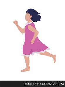 Girl in pink dress semi flat color vector character. Running figure. Full body person on white. Kid plays tag with friends isolated modern cartoon style illustration for graphic design and animation. Girl in pink dress semi flat color vector character