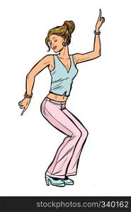 girl in pink pants. woman disco dance. isolate on white background Pop art retro vector illustration vintage kitsch 50s 60s. girl in pink pants. woman disco dance isolate on white background