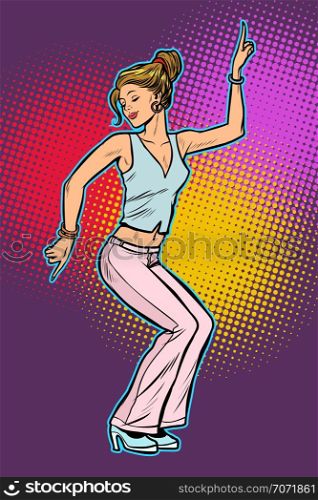 girl in pink pants. woman disco dance. Pop art retro vector illustration vintage kitsch 50s 60s. girl in pink pants. woman disco dance
