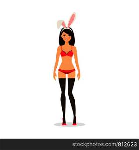 Girl in pink sexy underwear and funny rabbit ears. Vector illustration. Girl in pink sexy underwear