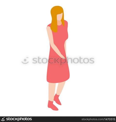 Girl in red dress icon. Isometric of girl in red dress vector icon for web design isolated on white background. Girl in red dress icon, isometric style