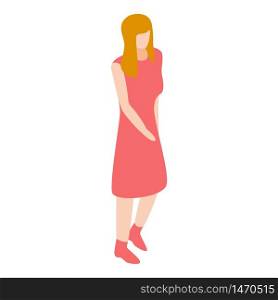 Girl in red dress icon. Isometric of girl in red dress vector icon for web design isolated on white background. Girl in red dress icon, isometric style