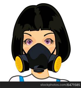Girl in respirator. Person of the young girl in protectors respirator