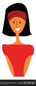 Girl in smart red dress vector or color illustration